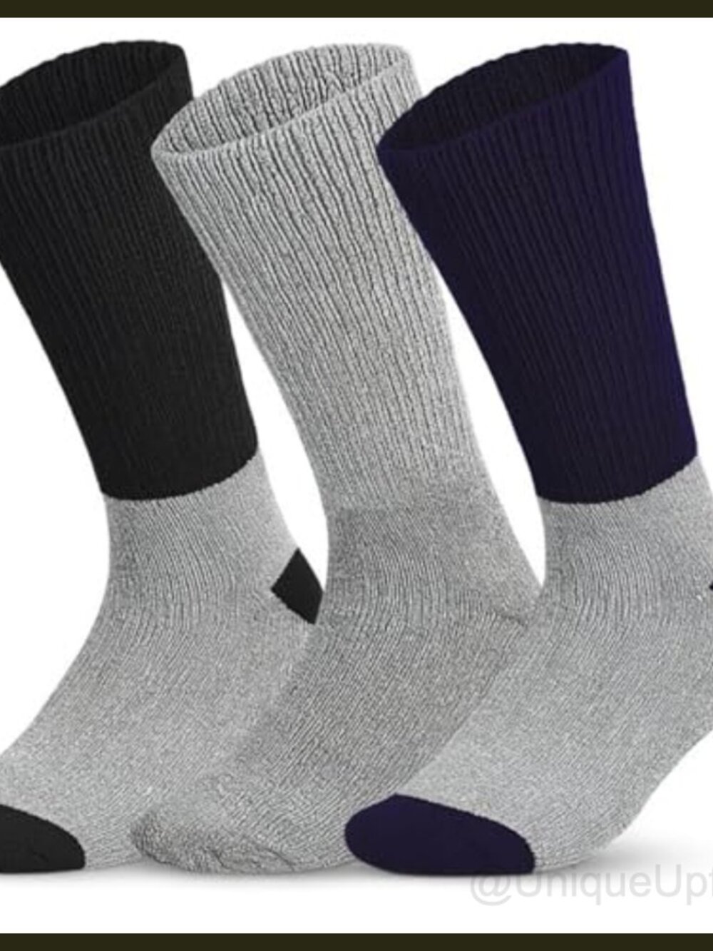 Diabetic Thermal Crew Socks Non-Binding Cotton Comfort Warmth 3 Pairs